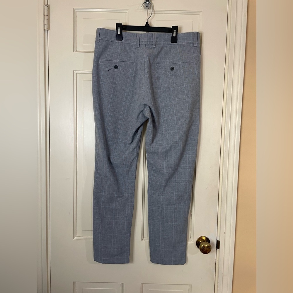 Zara Plaid Dress Pants Mens 32 Gray Slim Fit Ankle Flat Front Stretch - Picture 5 of 7